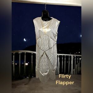 Flirty Flapper adult costume large sz 10 new white gold sleeveless sequin